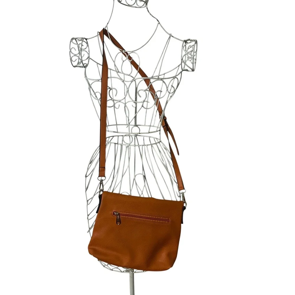 Michael Kors Burnt Orange Pebbled Leather Foldover Crossbody Bag Gold Hardware